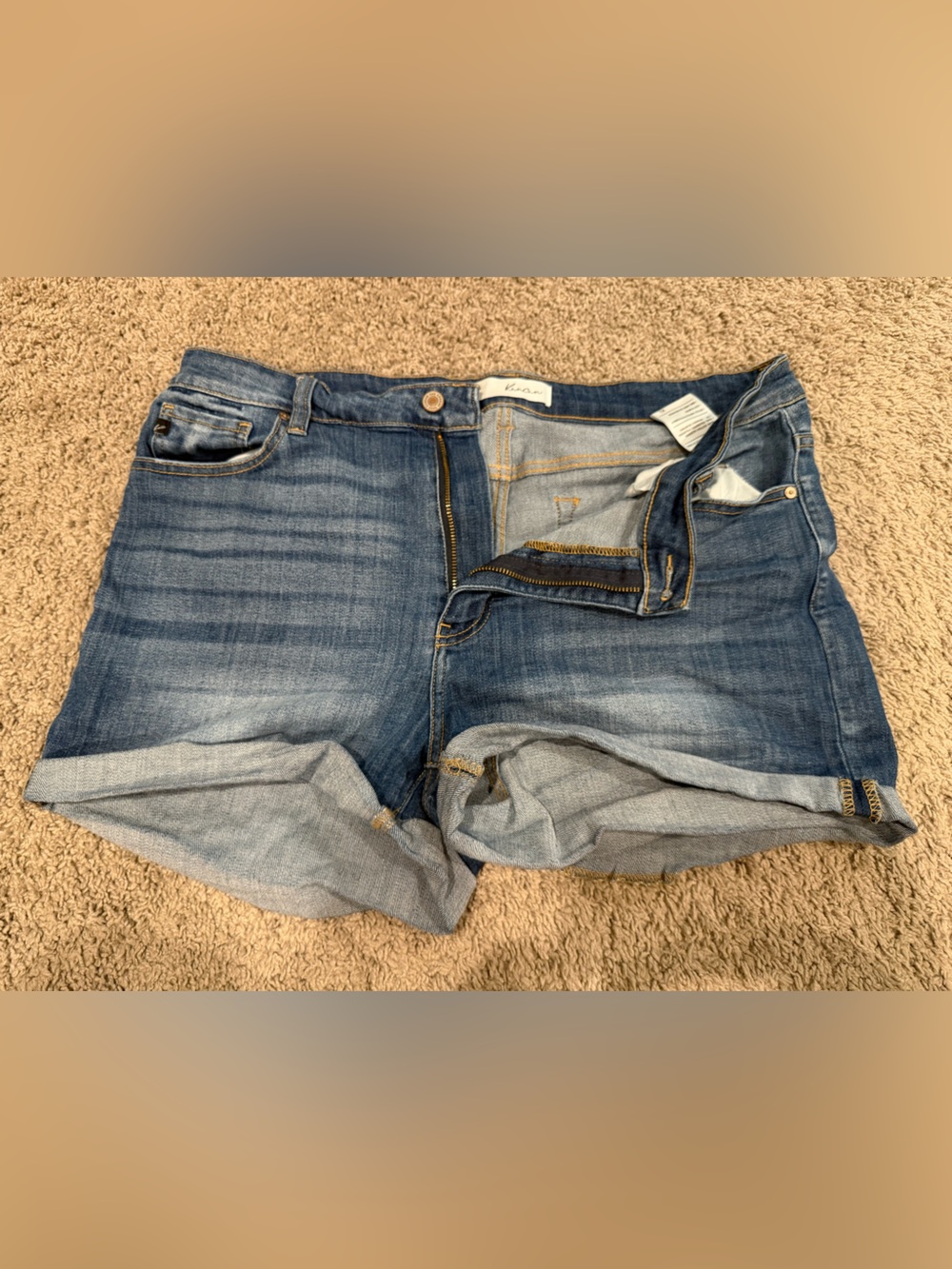 KanCan Women's Washed Blue Cuffed Denim Shorts